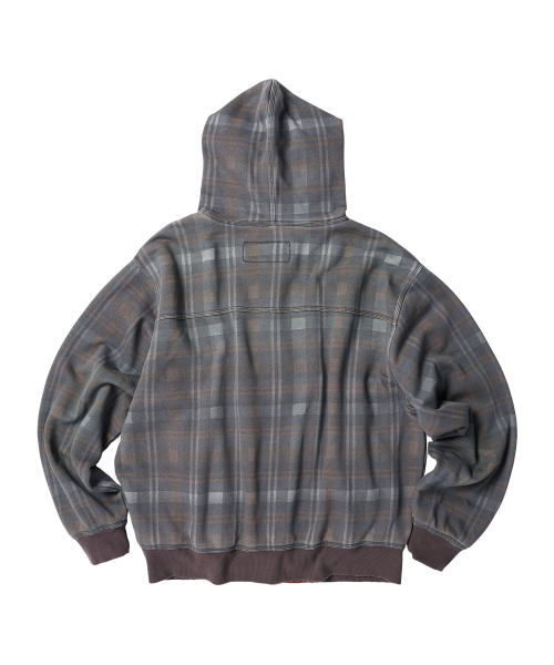 REVERSIBLE CHECK HOODIE ZIP-UP BROWN
