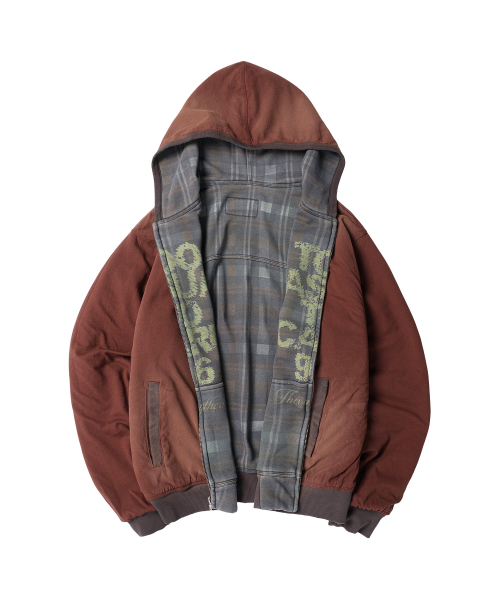 REVERSIBLE CHECK HOODIE ZIP-UP BROWN