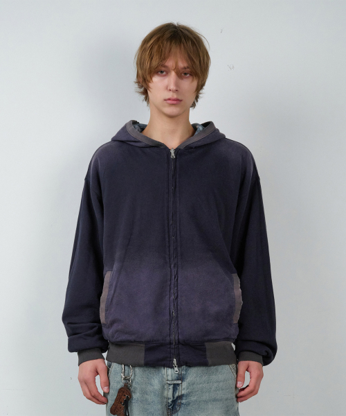 REVERSIBLE CHECK HOODIE ZIP-UP NAVY