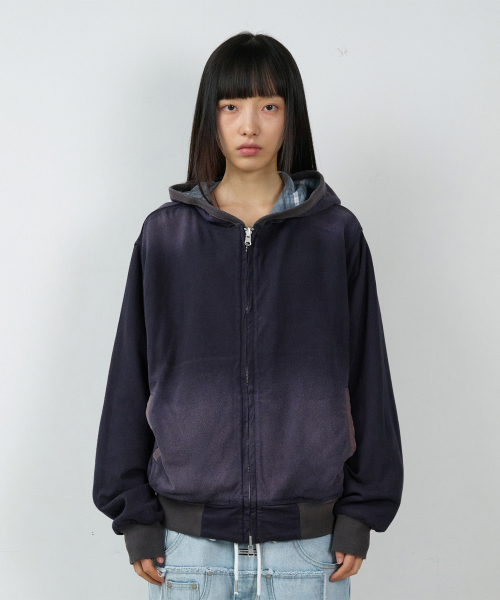 REVERSIBLE CHECK HOODIE ZIP-UP NAVY