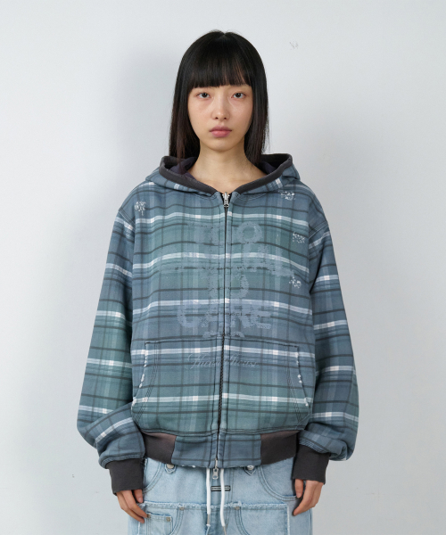 REVERSIBLE CHECK HOODIE ZIP-UP NAVY