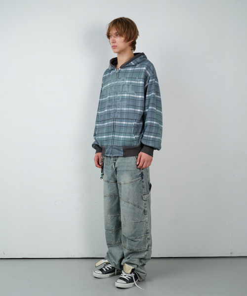 REVERSIBLE CHECK HOODIE ZIP-UP NAVY