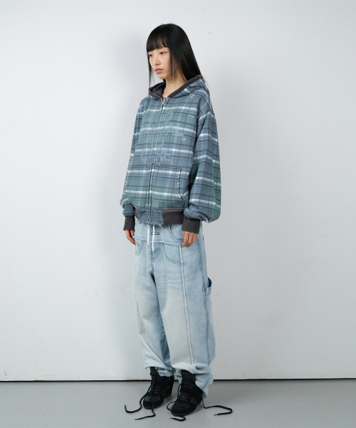 REVERSIBLE CHECK HOODIE ZIP-UP NAVY