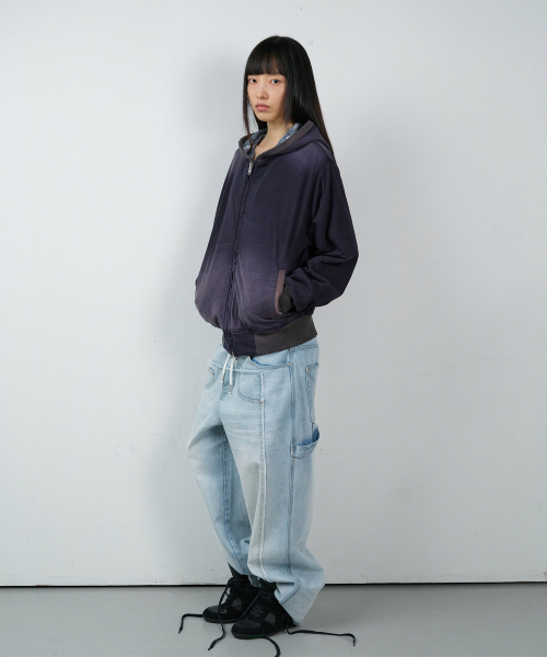 REVERSIBLE CHECK HOODIE ZIP-UP NAVY
