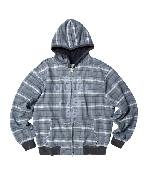 REVERSIBLE CHECK HOODIE ZIP-UP NAVY