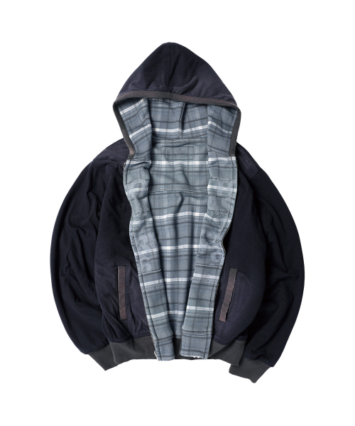 REVERSIBLE CHECK HOODIE ZIP-UP NAVY