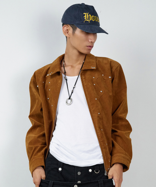 STUDDED SUEDE JACKET BROWN