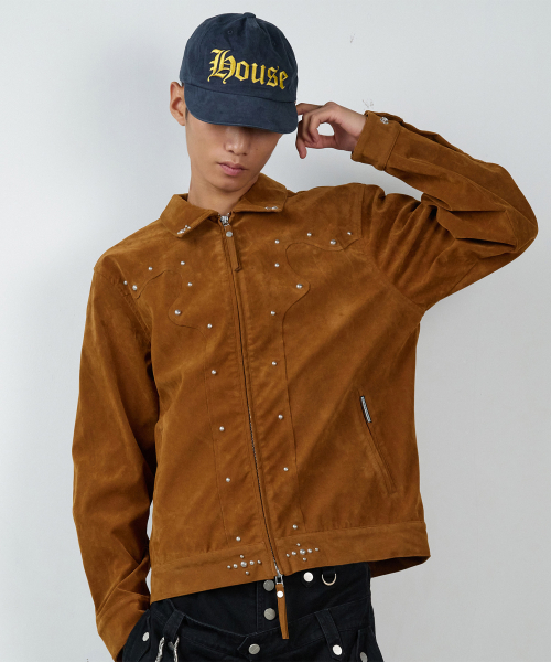 STUDDED SUEDE JACKET BROWN