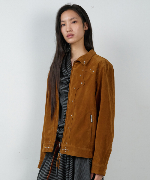 STUDDED SUEDE JACKET BROWN
