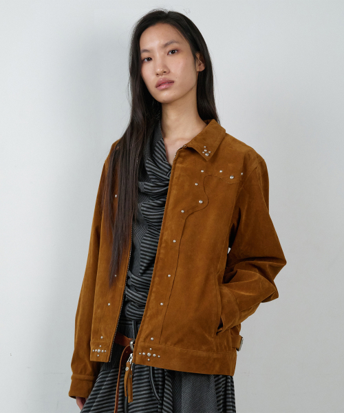 STUDDED SUEDE JACKET BROWN