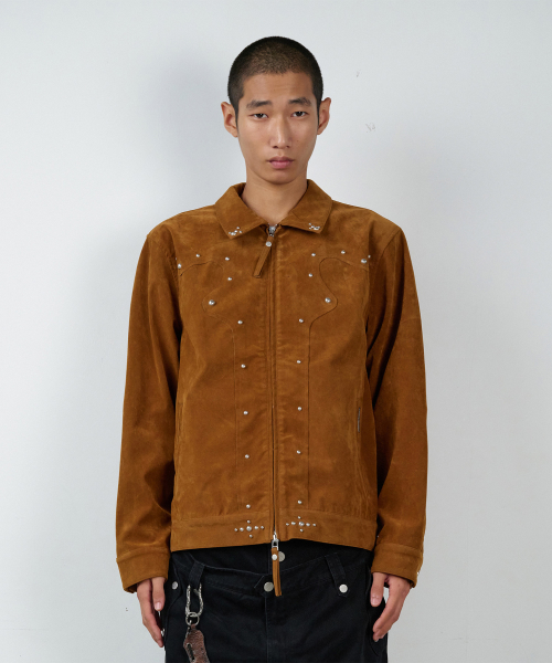 STUDDED SUEDE JACKET BROWN