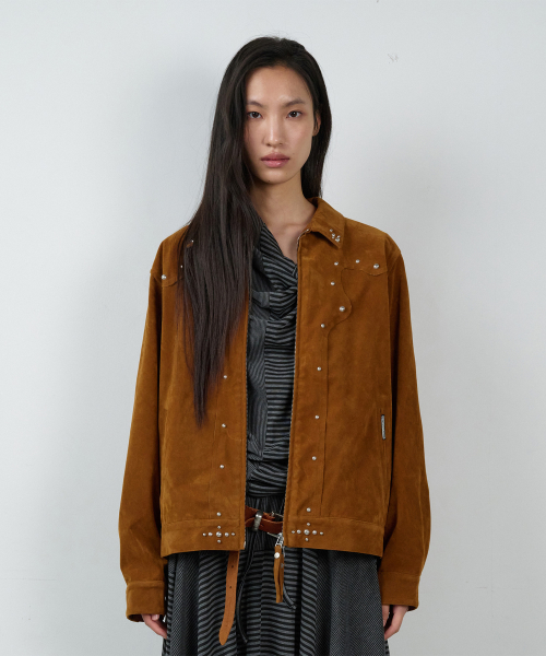 STUDDED SUEDE JACKET BROWN