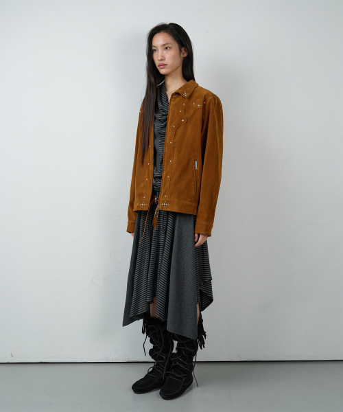 STUDDED SUEDE JACKET BROWN