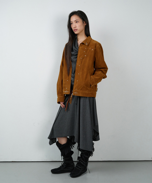 STUDDED SUEDE JACKET BROWN