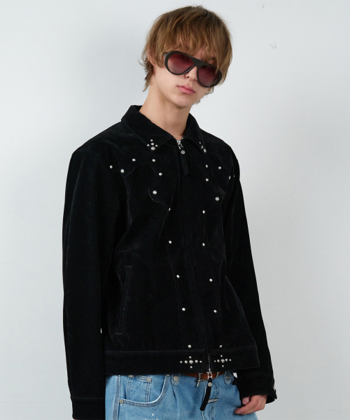 STUDDED SUEDE JACKET BLACK