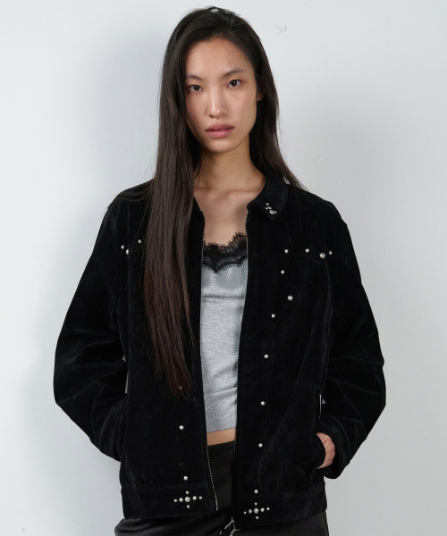 STUDDED SUEDE JACKET BLACK
