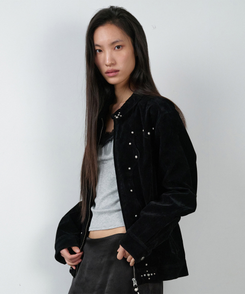 STUDDED SUEDE JACKET BLACK
