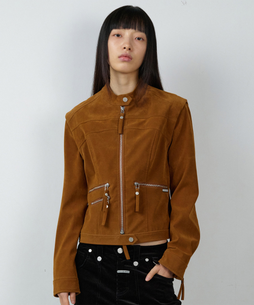 NON COLLAR SUEDE JACKET(W) BROWN