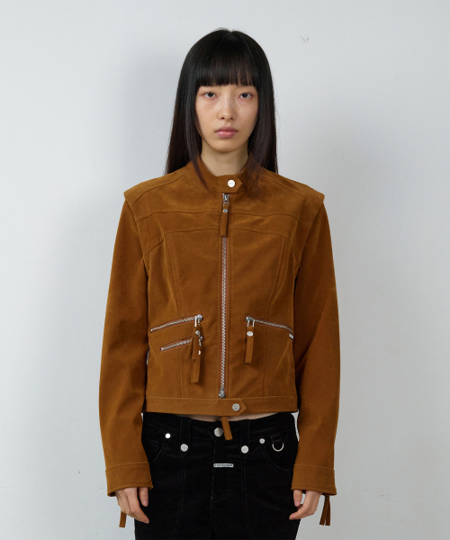 NON COLLAR SUEDE JACKET(W) BROWN