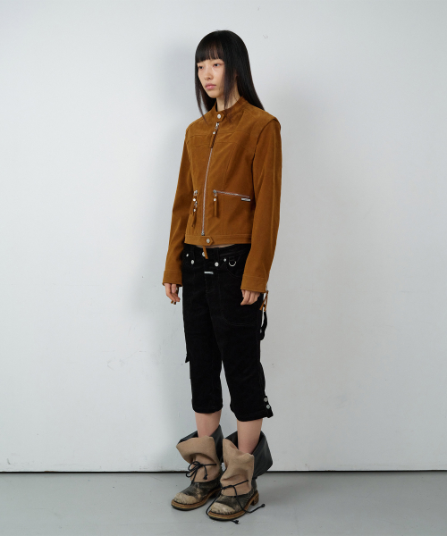 NON COLLAR SUEDE JACKET(W) BROWN
