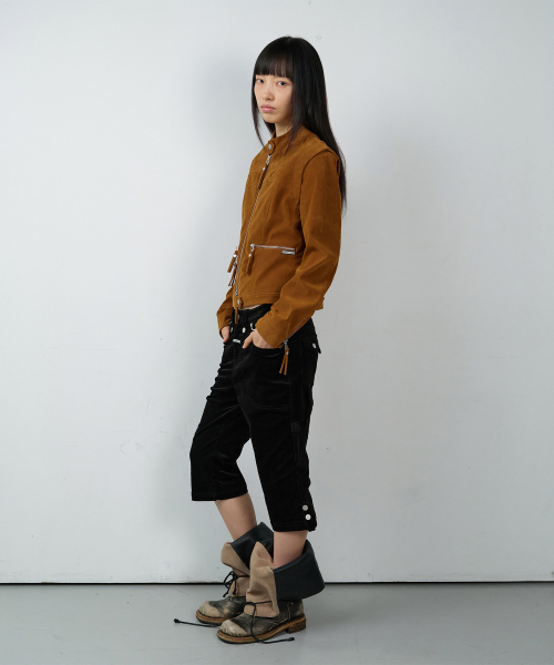 NON COLLAR SUEDE JACKET(W) BROWN