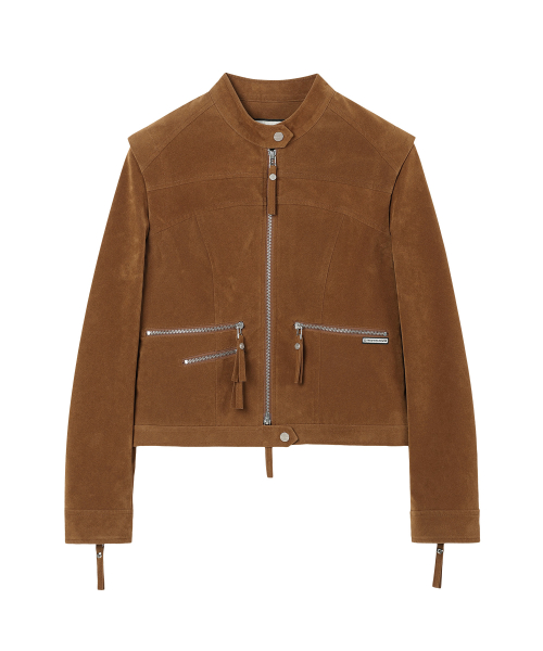 NON COLLAR SUEDE JACKET(W) BROWN