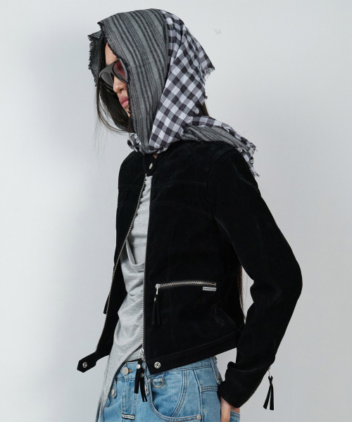 NON COLLAR SUEDE JACKET(W) BLACK