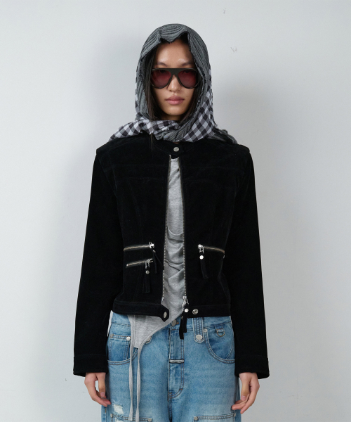 NON COLLAR SUEDE JACKET(W) BLACK