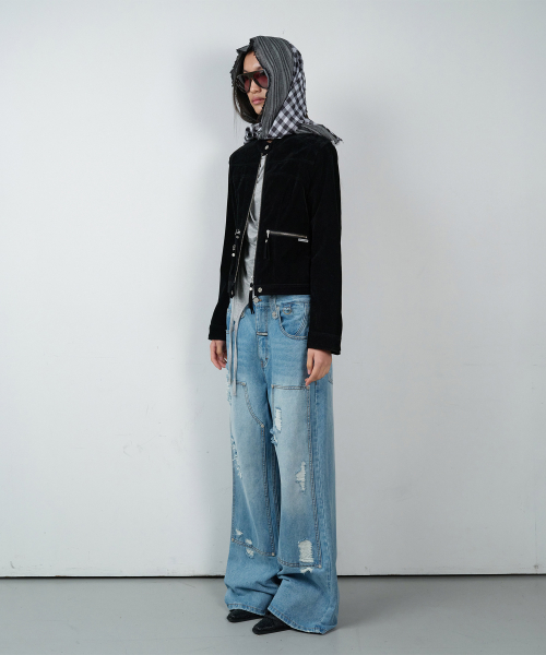 NON COLLAR SUEDE JACKET(W) BLACK