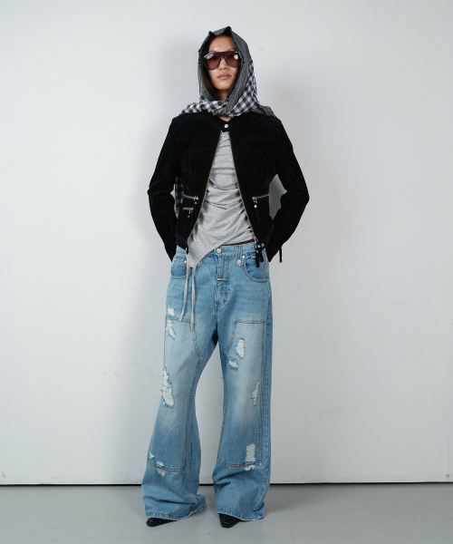NON COLLAR SUEDE JACKET(W) BLACK