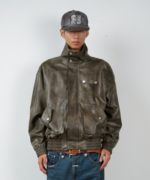 RUGGED LEATHER JACKET BROWN