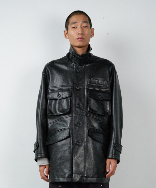 4 POCKET LEATHER CAR COAT BLACK