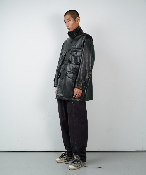 4 POCKET LEATHER CAR COAT BLACK