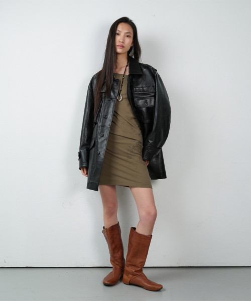 4 POCKET LEATHER CAR COAT BLACK