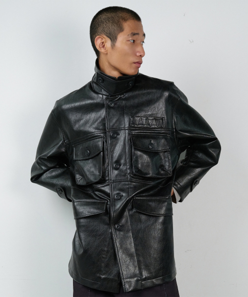 4 POCKET LEATHER CAR COAT BLACK