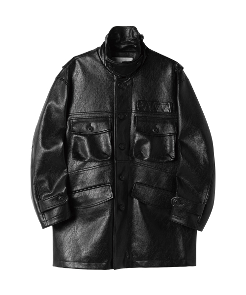 4 POCKET LEATHER CAR COAT BLACK