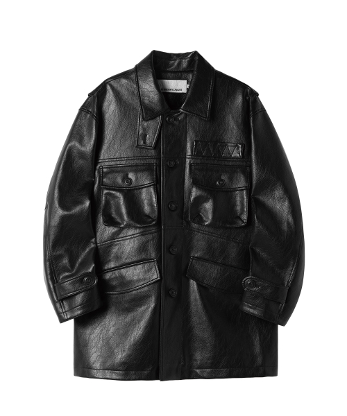 4 POCKET LEATHER CAR COAT BLACK