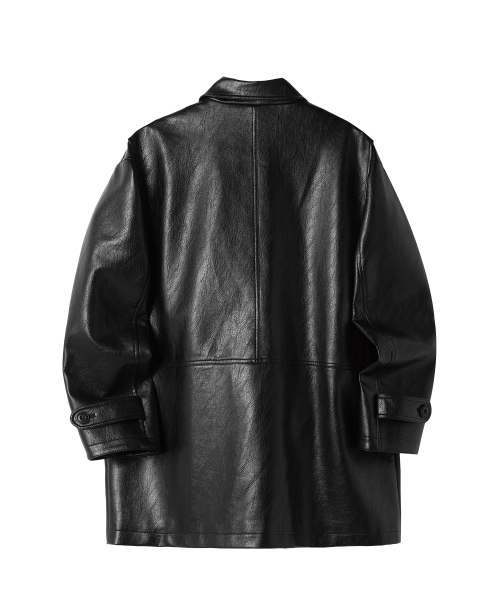4 POCKET LEATHER CAR COAT BLACK