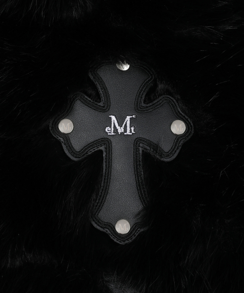 XARQ CROSS LEATHER PATCH FUR CROP HOOD ZIP-UP