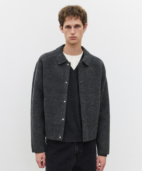 Wool Blend Drizzler Knit Jacket in Charcoal