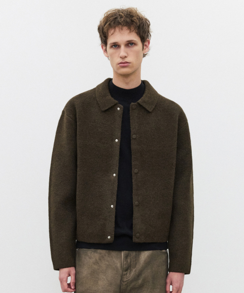 Wool Blend Drizzler Knit Jacket Brown