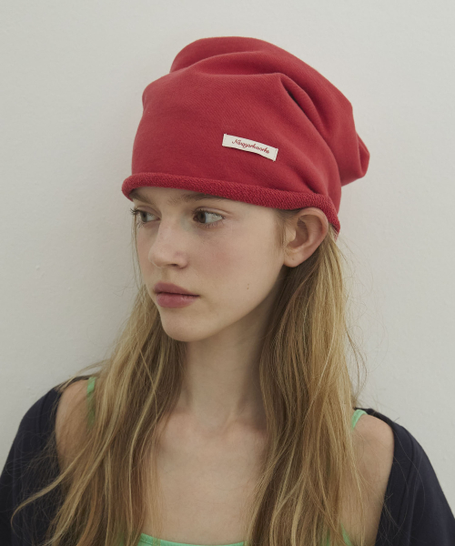Cotton Casual Loopback Beanie Hats_Coral Red