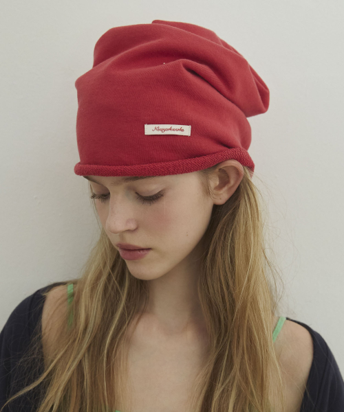 Cotton Casual Loopback Beanie Hats_Coral Red