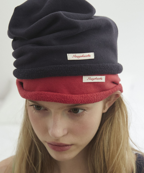 Cotton Casual Loopback Beanie Hats_Coral Red