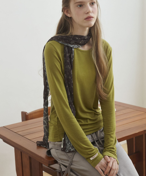 Botanical Pleated Long Scarf_Dark Brown