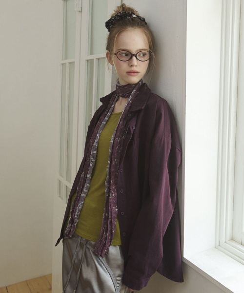Botanical Pleated Long Scarf_Wine