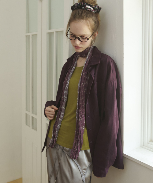 Botanical Pleated Long Scarf_Wine