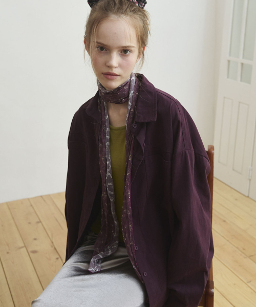 Botanical Pleated Long Scarf_Wine