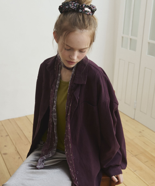 Botanical Pleated Long Scarf_Wine