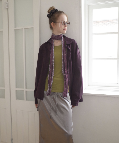 Botanical Pleated Long Scarf_Wine